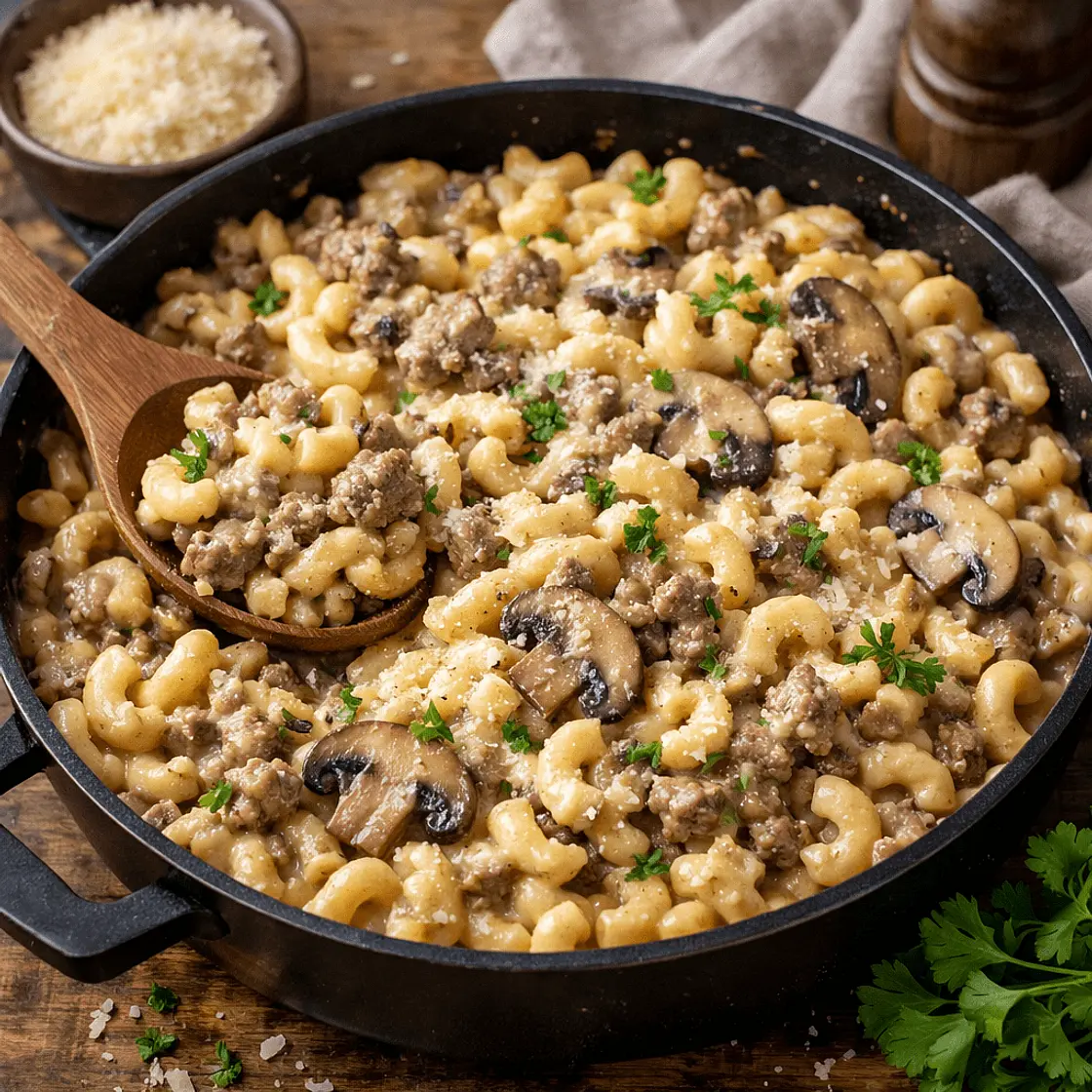 Garlic Parmesan Hamburger Helper with Mushrooms (One Pot)