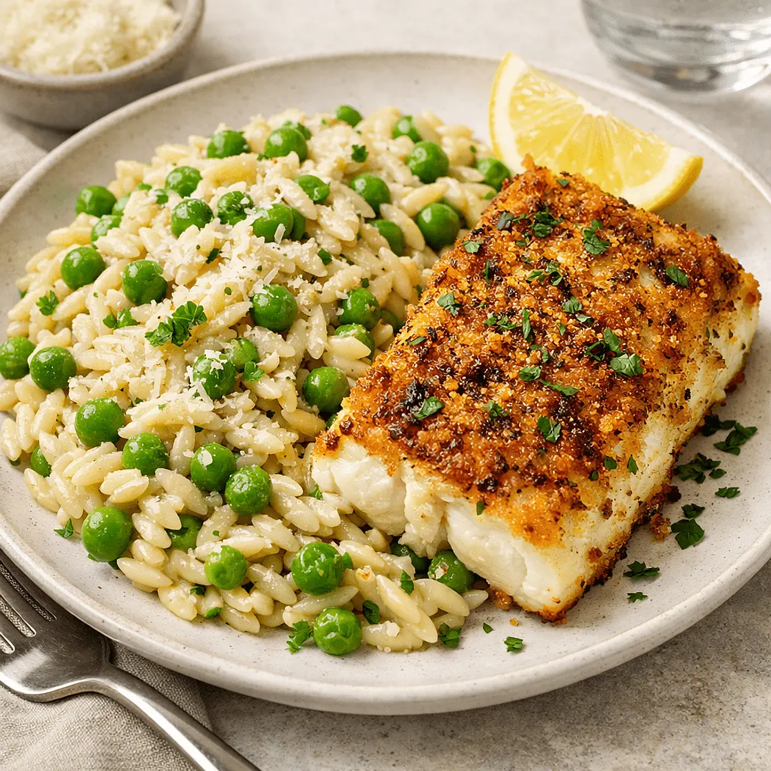 Light Creamy Parmesan Orzo with Peas