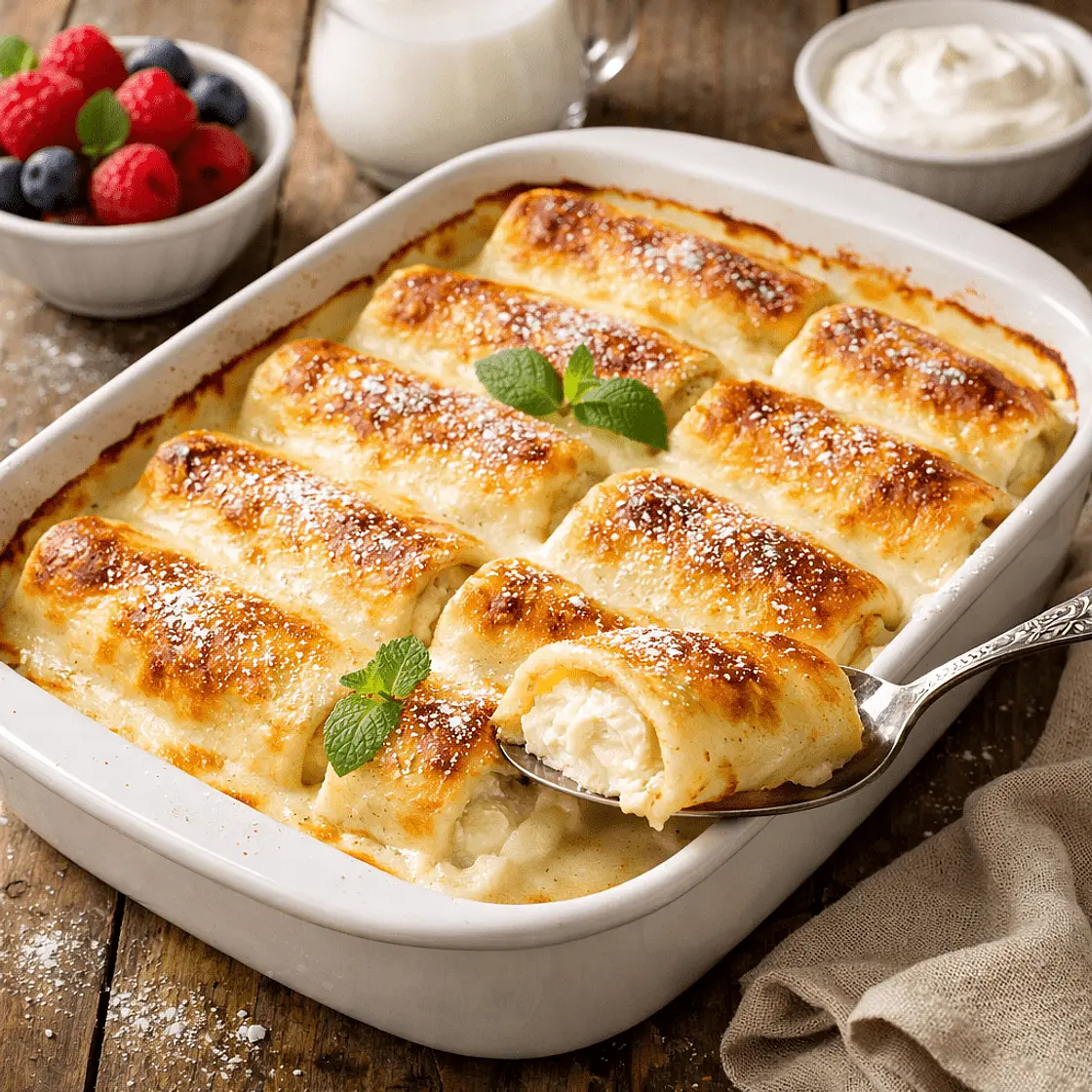 Überbackene Pfannkuchen mit Quarkfüllung