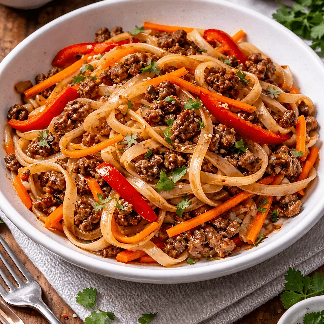 Nouilles de riz bœuf poivron carotte x3 🍜• 📊 875 Kcal | 55P 95G 30L 6F