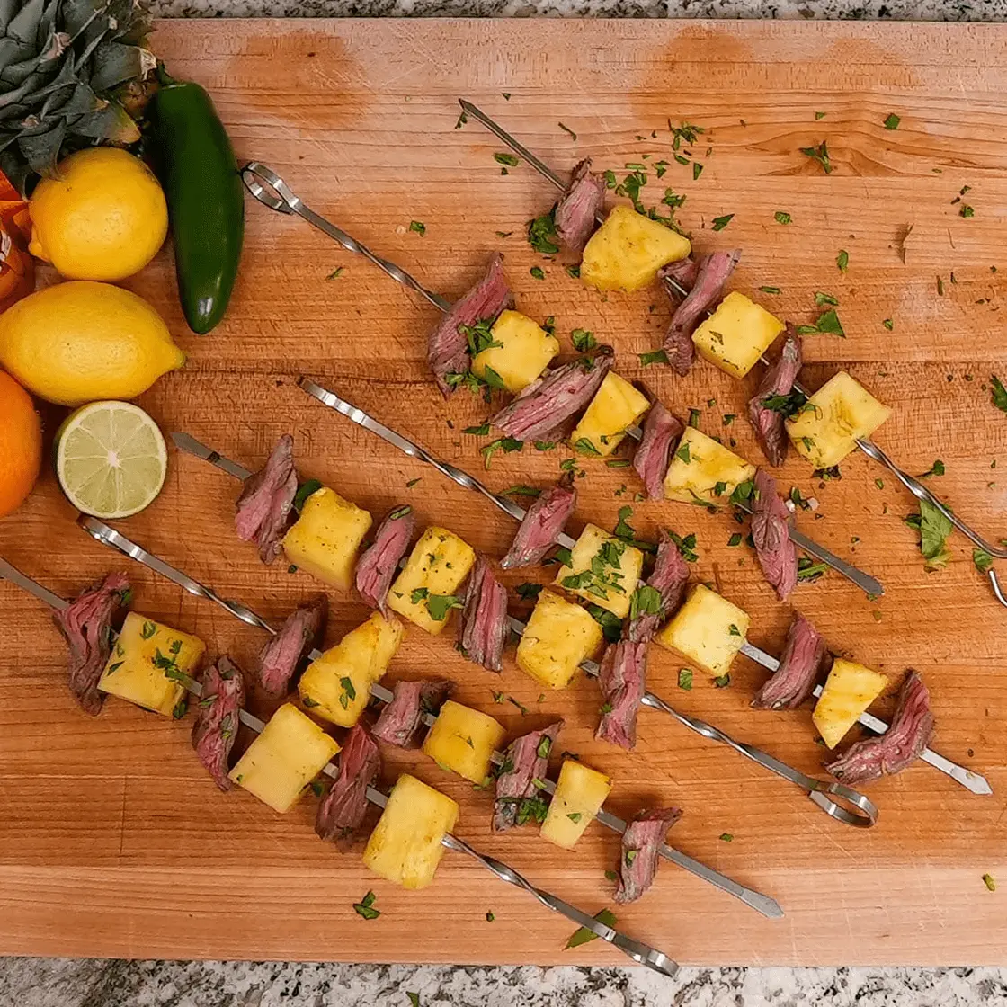 Grilled Pineapple Skirt Steak Skewers with Citrus Marinade