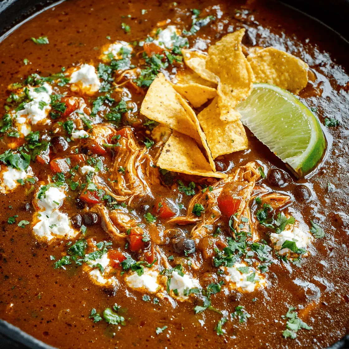Smoky Black Bean & Shredded Chicken Soup with Chipotle and Lime