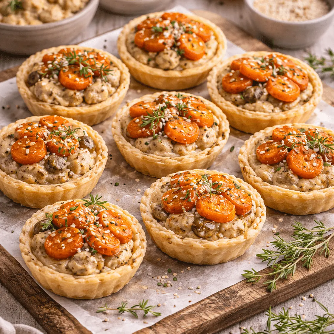 Tartellette con tuna salad veg e carote caramellate