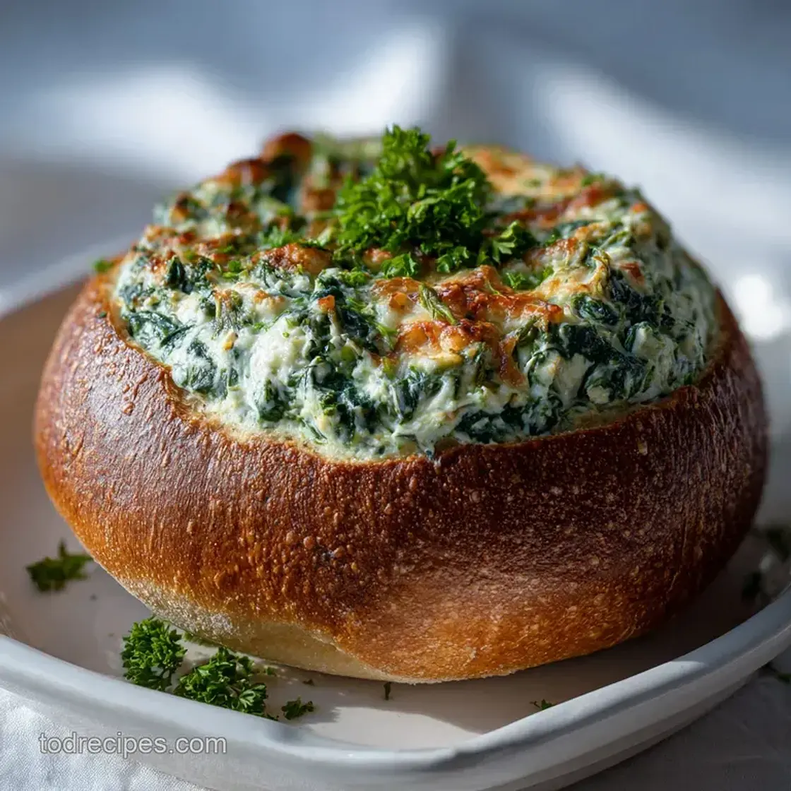 Spinach Dip in a Bread Bowl: Chilled & Creamy