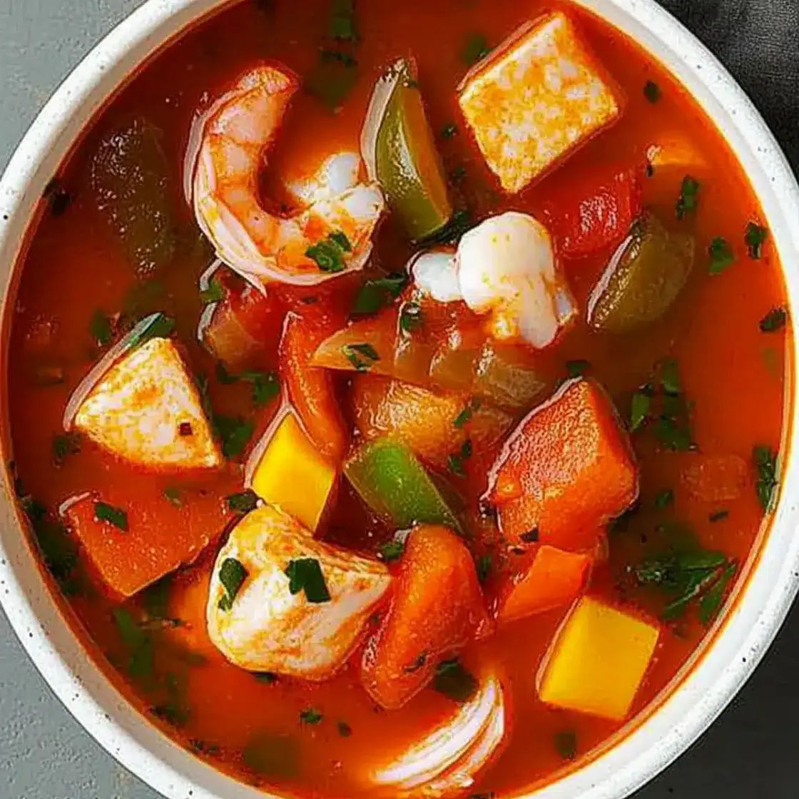 Savory Seafood Soup with Salmon and Shrimp in One Pot