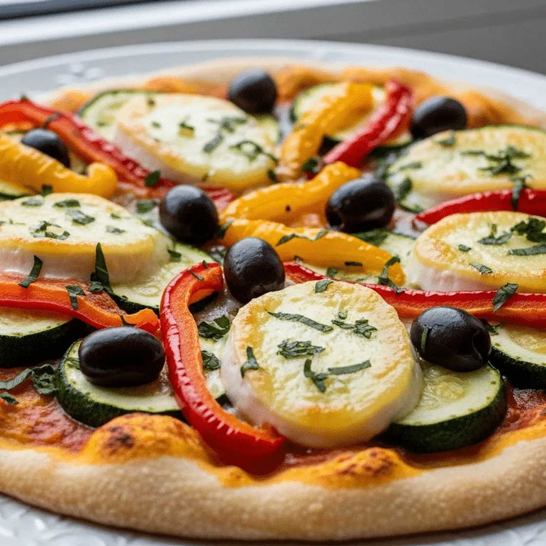 Pizza sans FODMAP aux légumes et fromage sans lactose