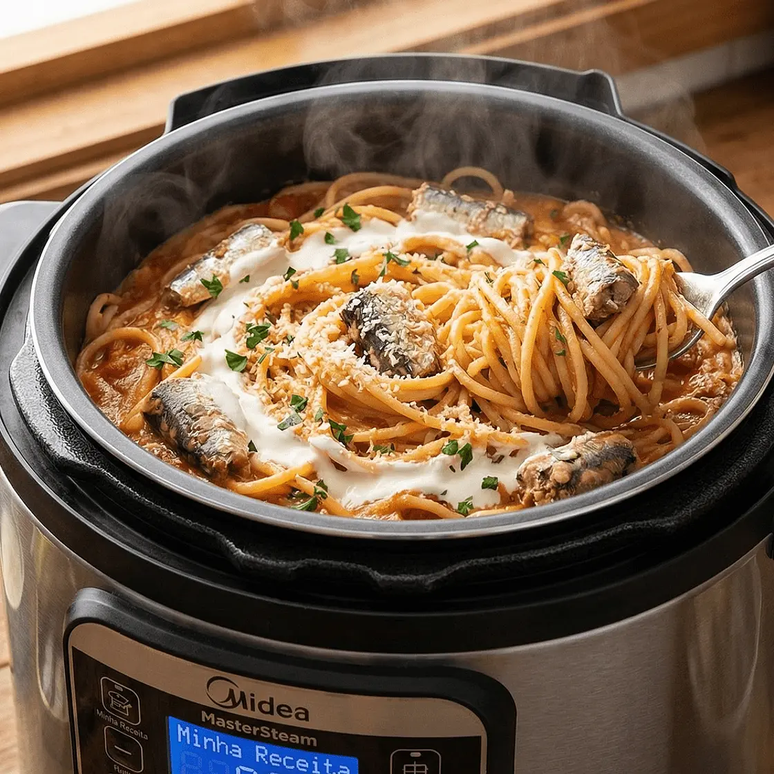 Macarronada com Sardinha na Panela de Pressão Elétrica