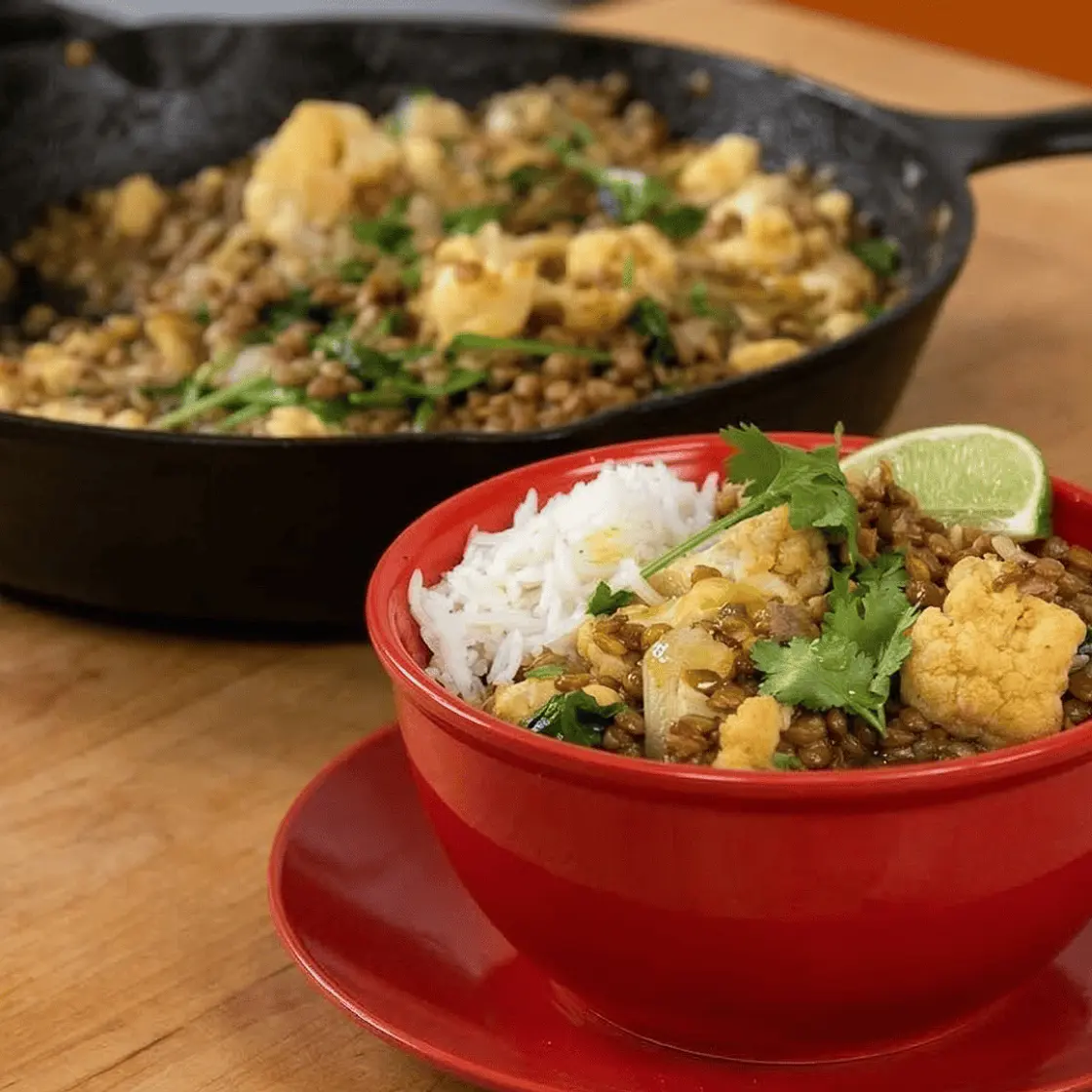 Coconut Lentil Curry With Cauliflower & Spinach