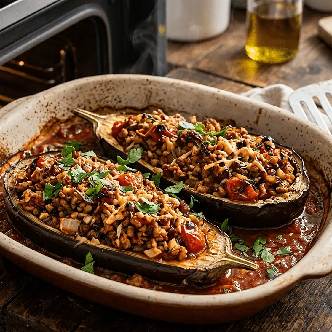 Aubergine mit veganem Hack