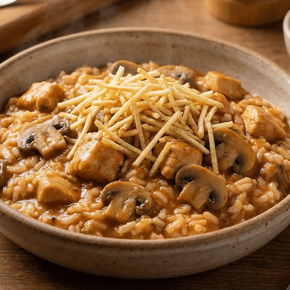 Risoto de Estrogonofe de Frango na Pressão