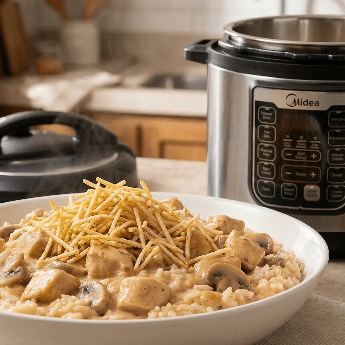 Risoto de Estrogonofe de Frango na Pressão