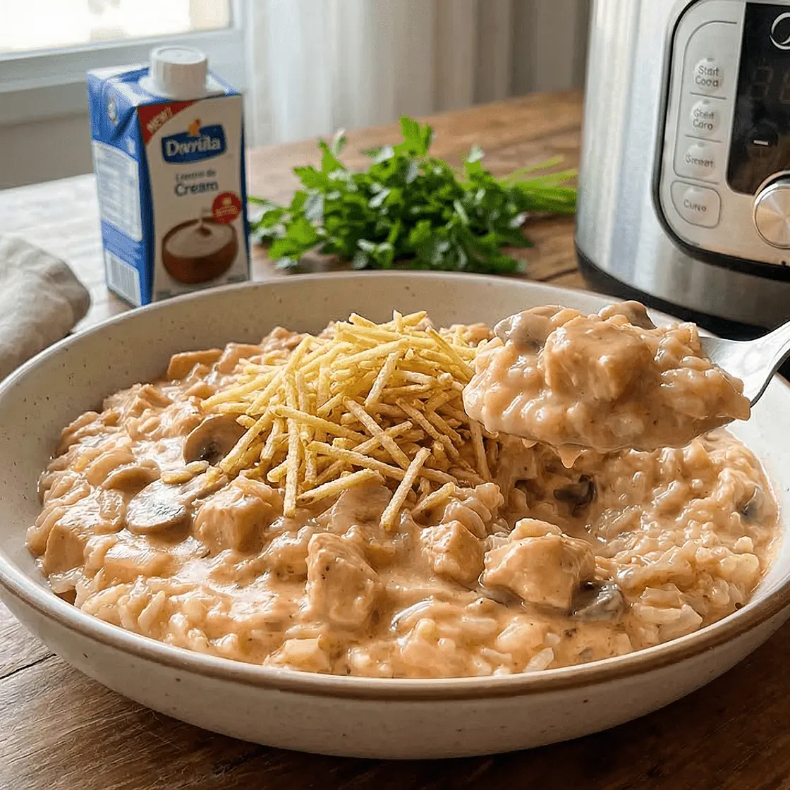 Risoto de Estrogonofe de Frango na Pressão