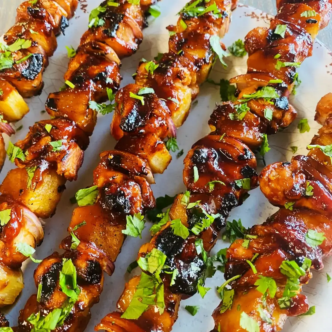 Grilled Hawaiian BBQ Chicken Skewers