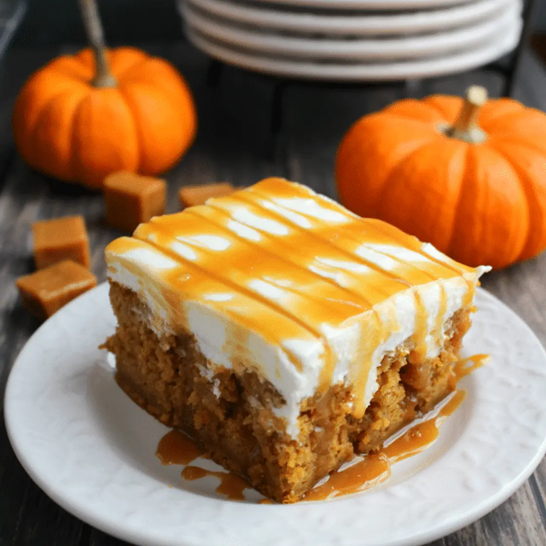 Pumpkin Caramel Cream Cheese Poke Cake