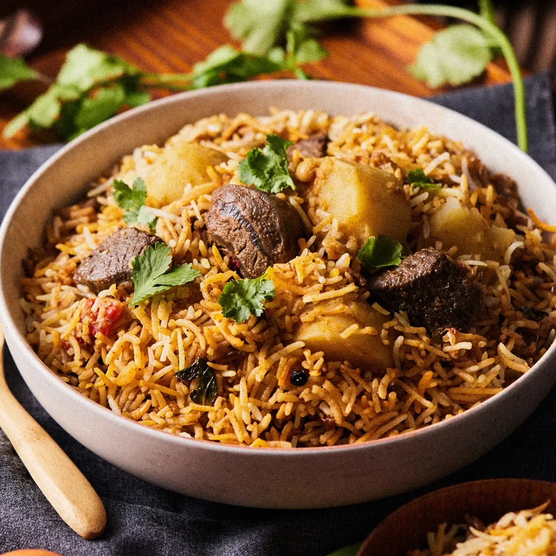 Mauritian beef and potato biryani 