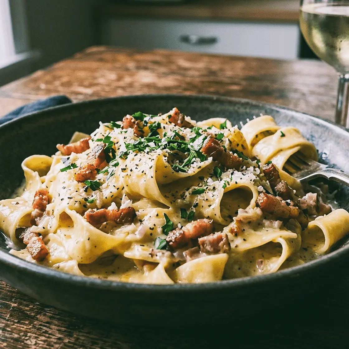 Creamy Bacon Paparedelle