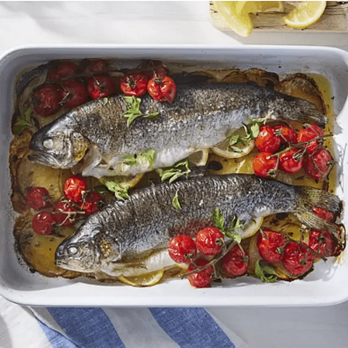 Whole Baked Trout With Cherry Tomatoes and Potatoes