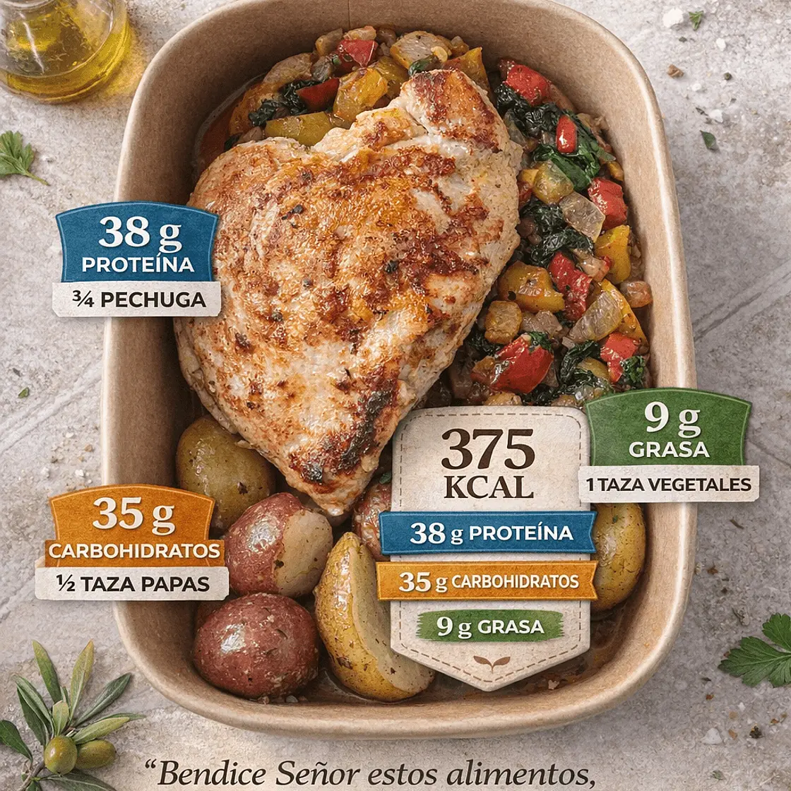 Pechuga pollo con patitas y vegetales