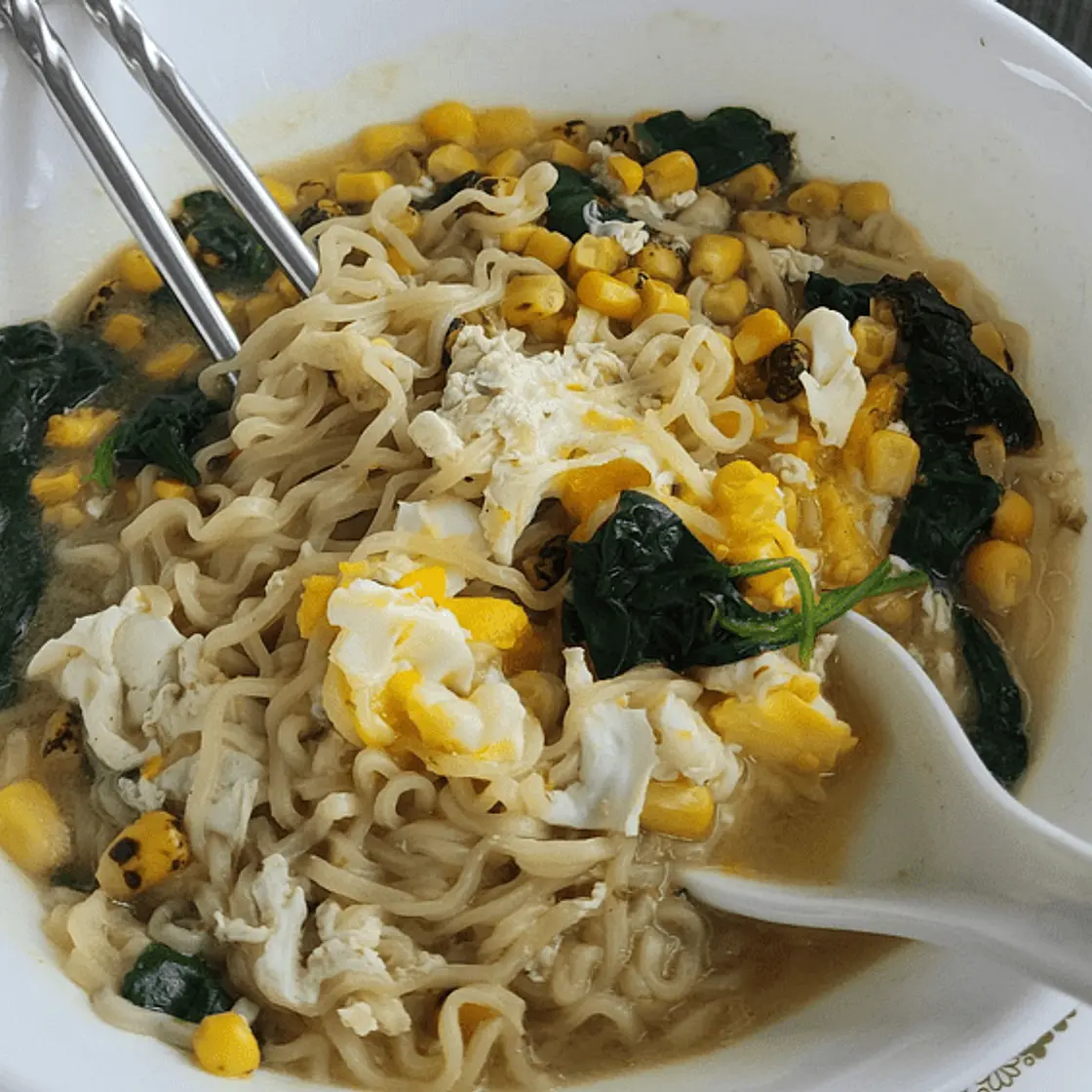 Spinach, Corn, and Ramen