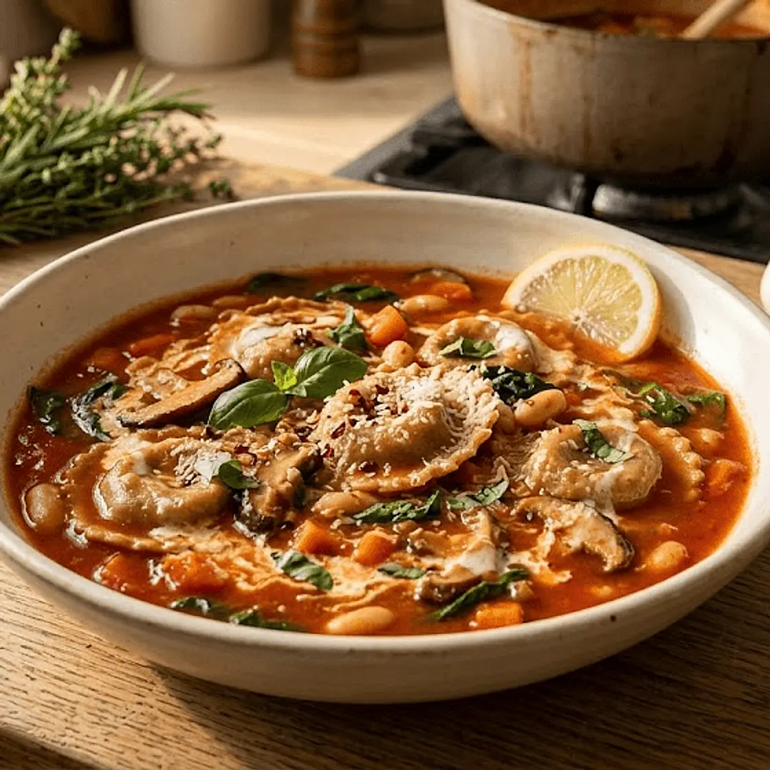 One-Pot Vegetarian Ravioli Soup