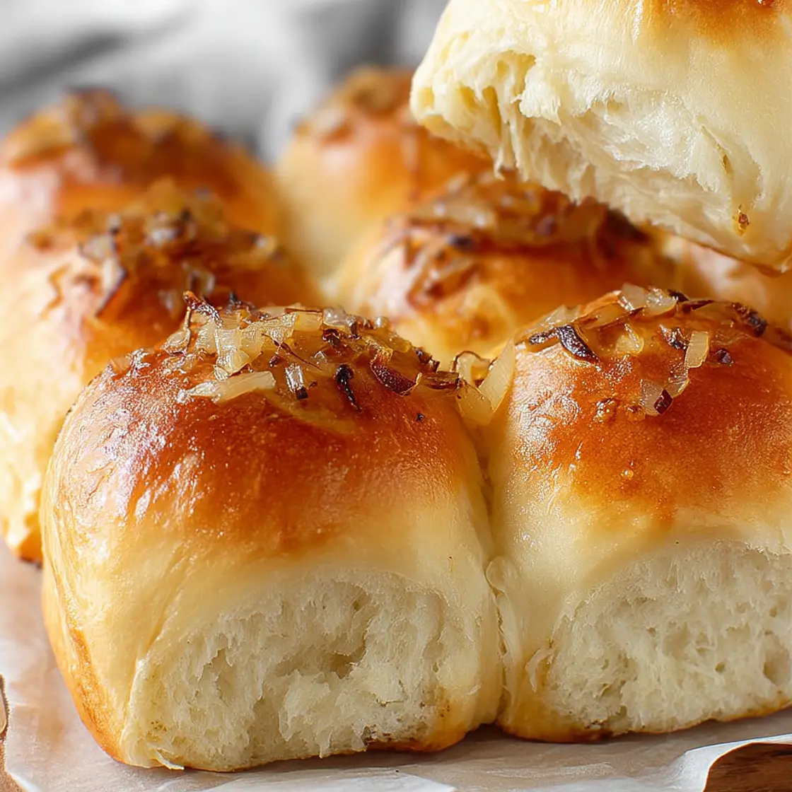 Soft Sourdough Onion Rolls