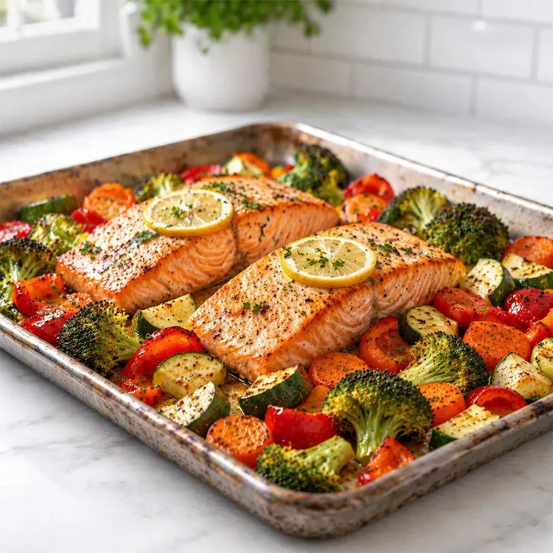 One-Pan Healthy Salmon - Vegetables Recipe