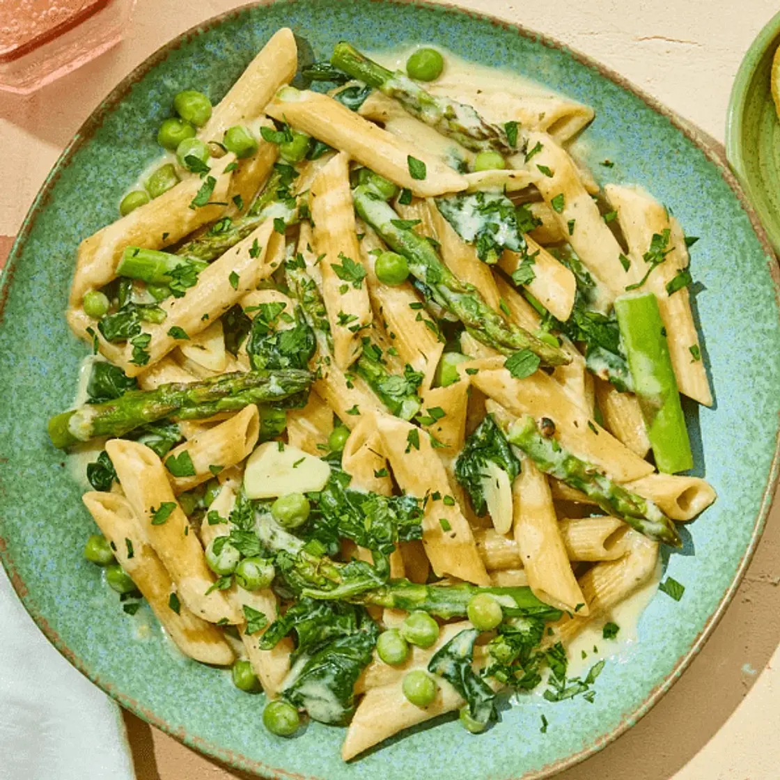 Baked Lemon Boursin Pasta with Spring Vegetables