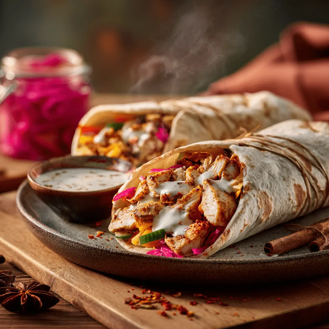 Chicken Shawarma With Garlic Sauce & Pickled Veg