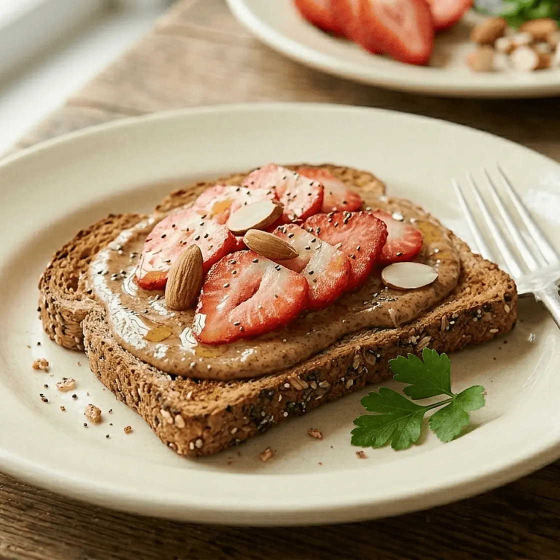 Tost sa puterom od badema i jagodama