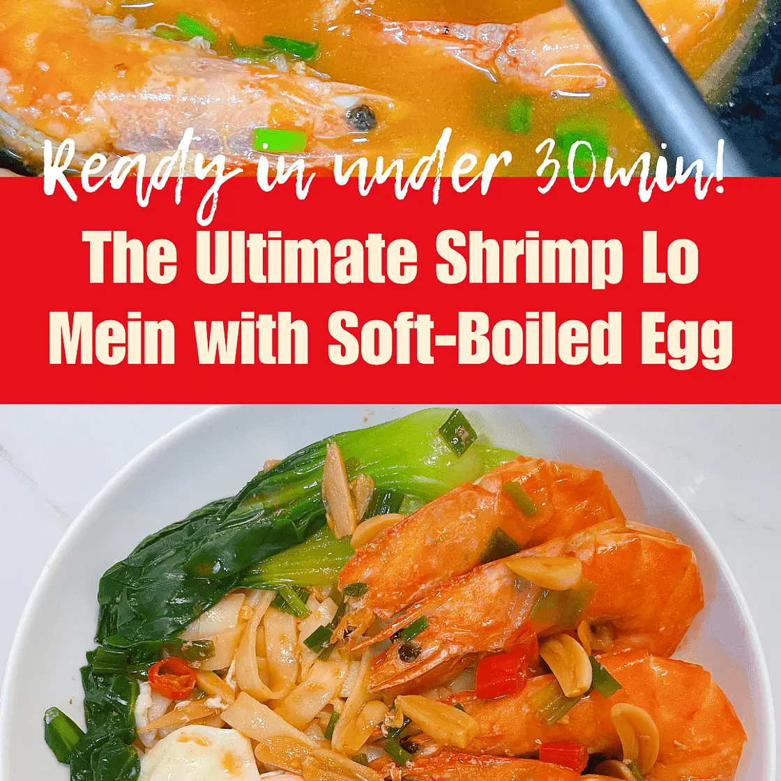 Easy Chinese Braised Shrimp Lo Mein with Soft-Boiled Egg