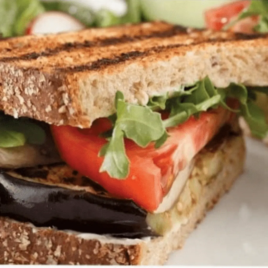 Grilled Eggplant And Portobello Sandwich