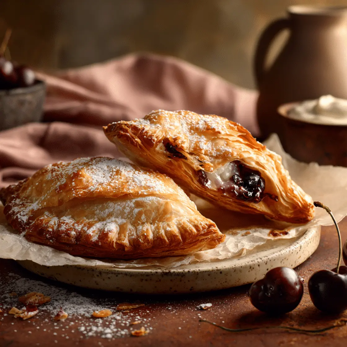 Flaky Cherry Turnovers with Puff Pastry