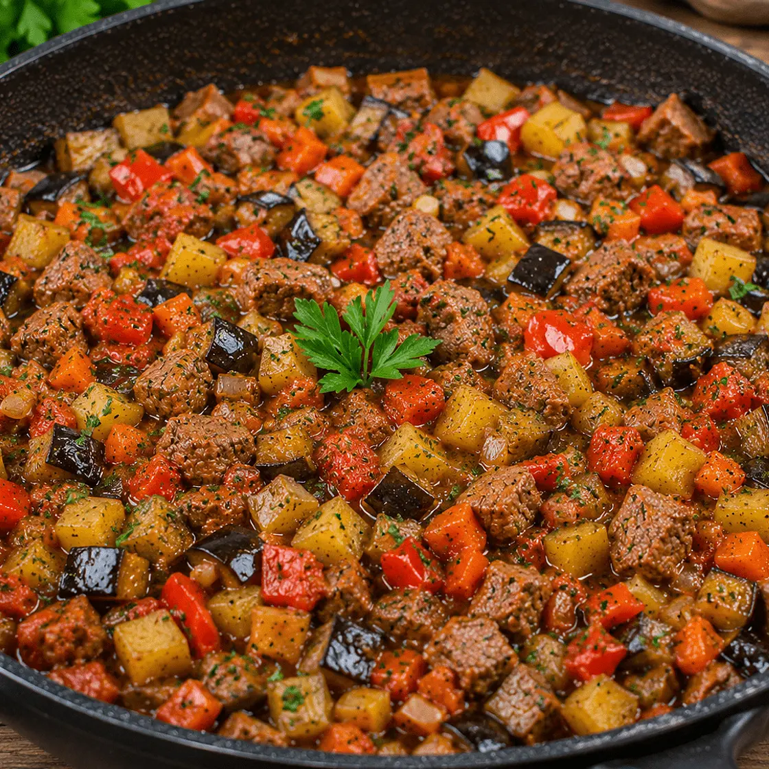 Ajapsandali / Gemüseauflauf mit Fleisch und Kartoffel