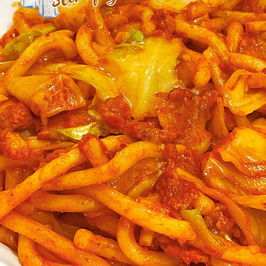Kimchi Bacon Udon Stir-fry with Cheese