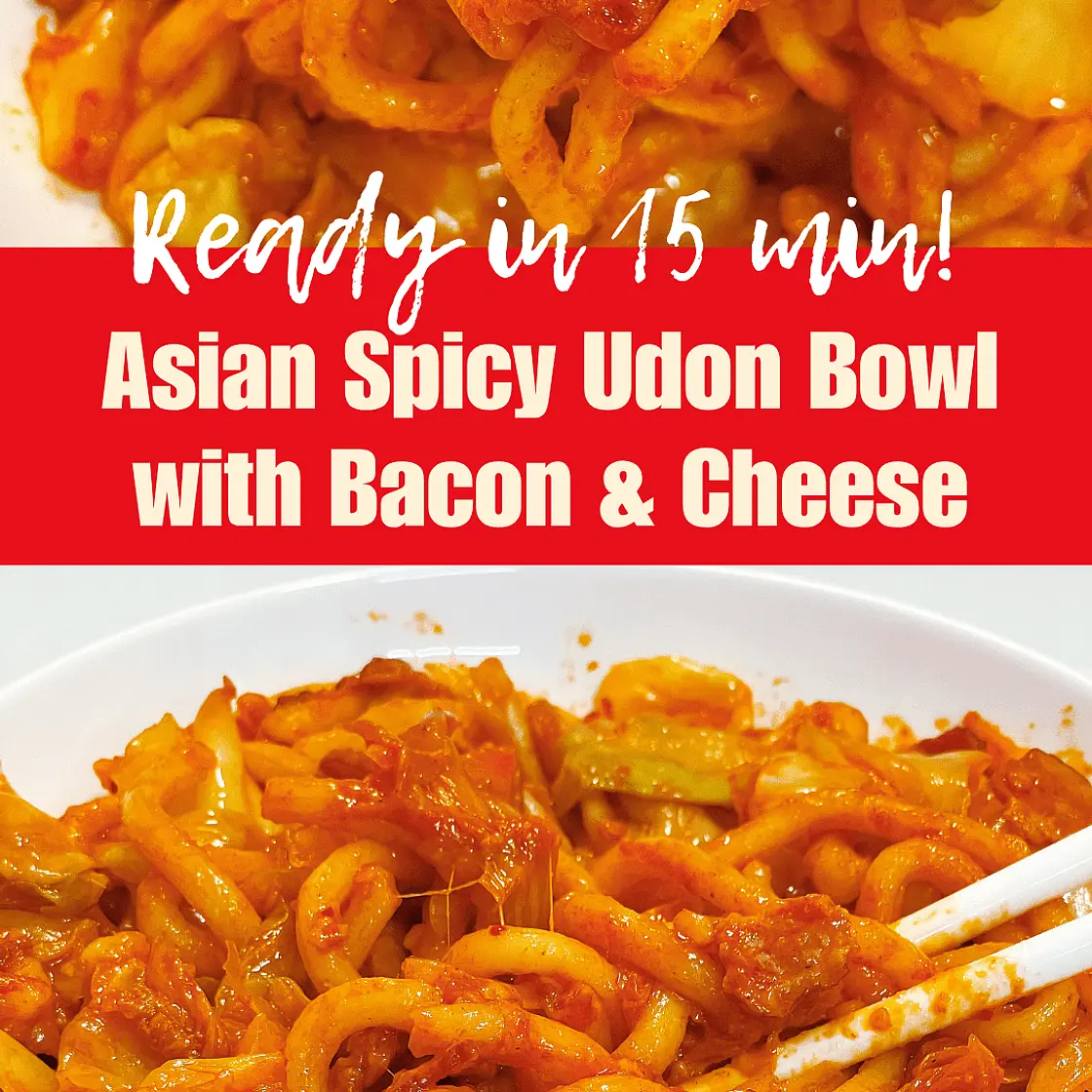 Kimchi Bacon Udon Stir-fry with Cheese
