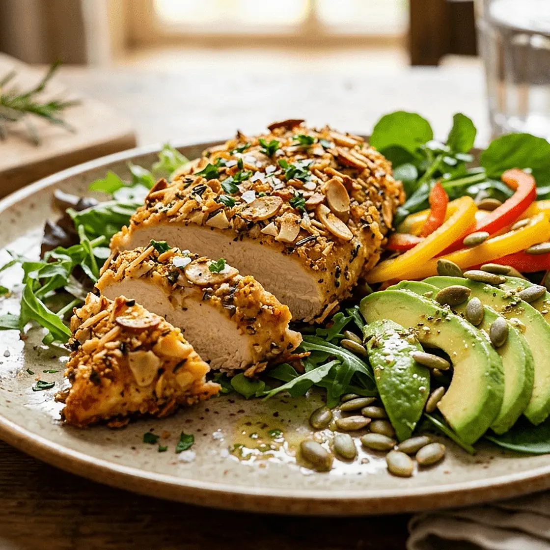 Keto Almond Crusted Chicken and Salad