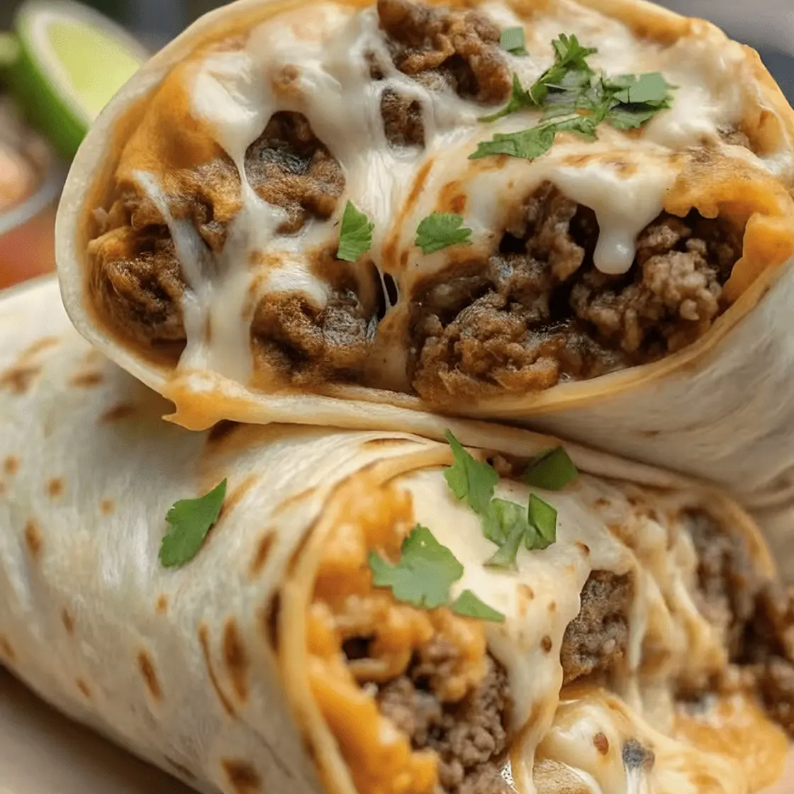 Cheesy beef burrito