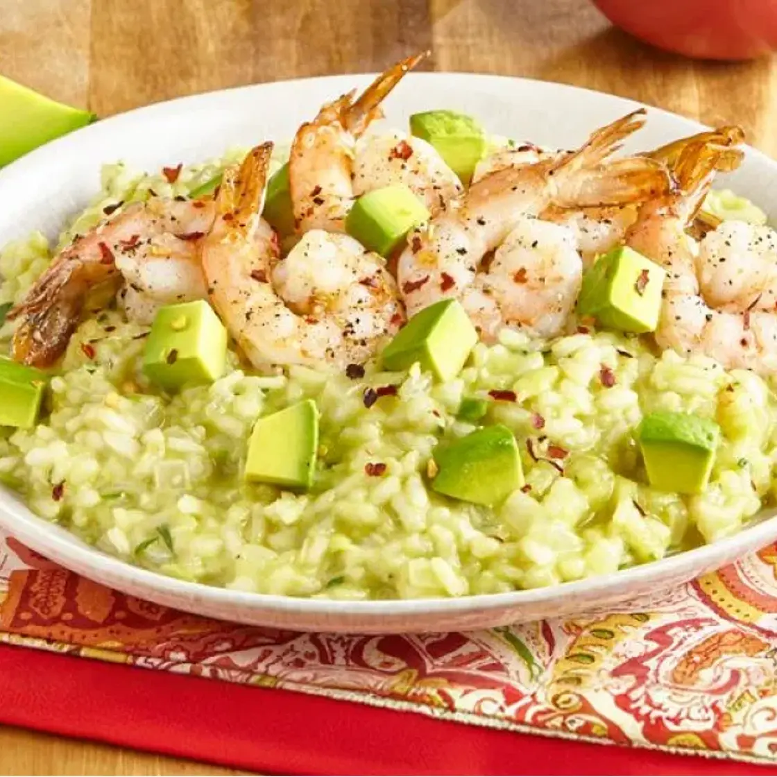 Cheesy Avocado Risotto with Shrimp