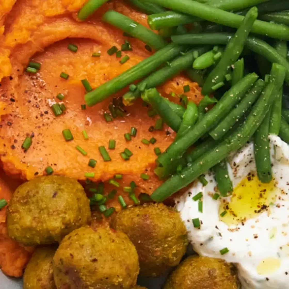 Falafels, patate douce & haricots