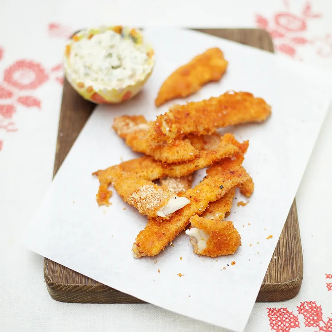 Baked sole goujons