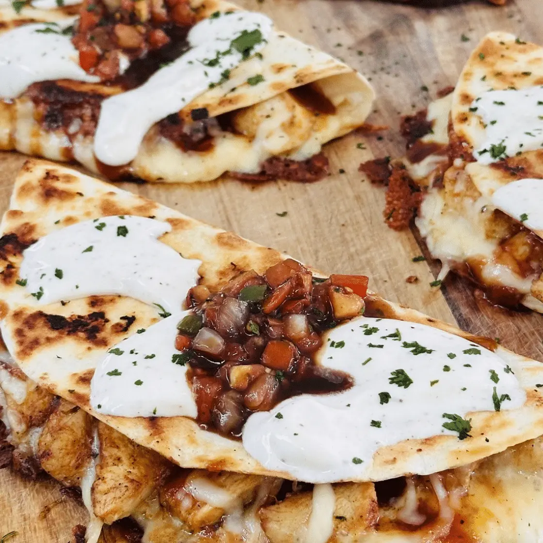 Blackstone BBQ Chicken Quesadillas with Balsamic Relish