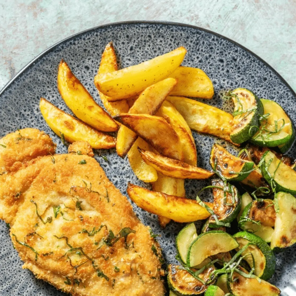 COTOLETTE DI POLLO ALLA PALERMITANA CON ZUCCHINE E PATATE