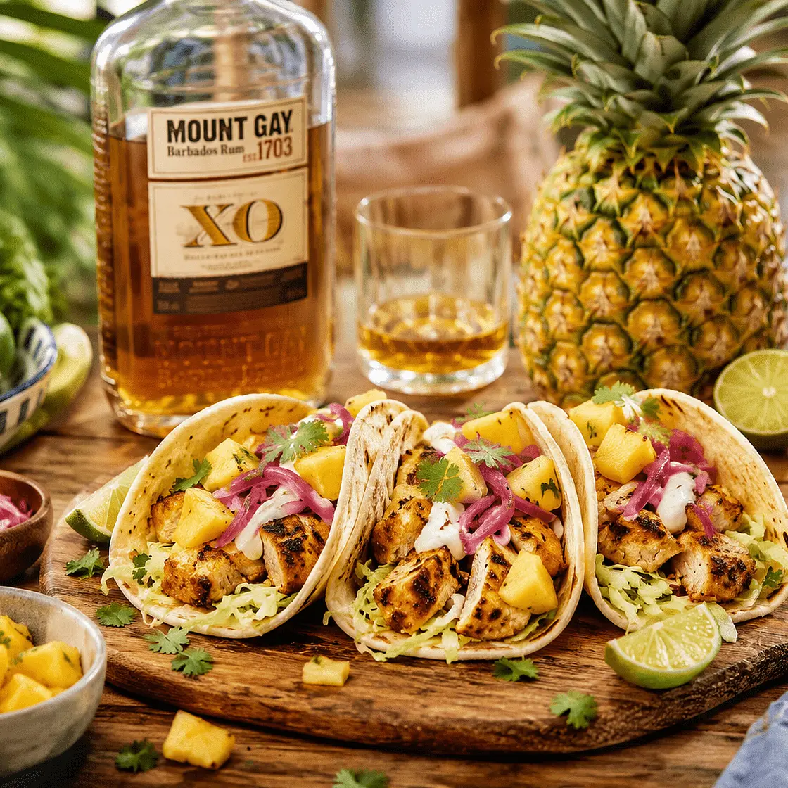Rum-Lime Chicken Tacos with Pineapple & Pickled Red Onion
