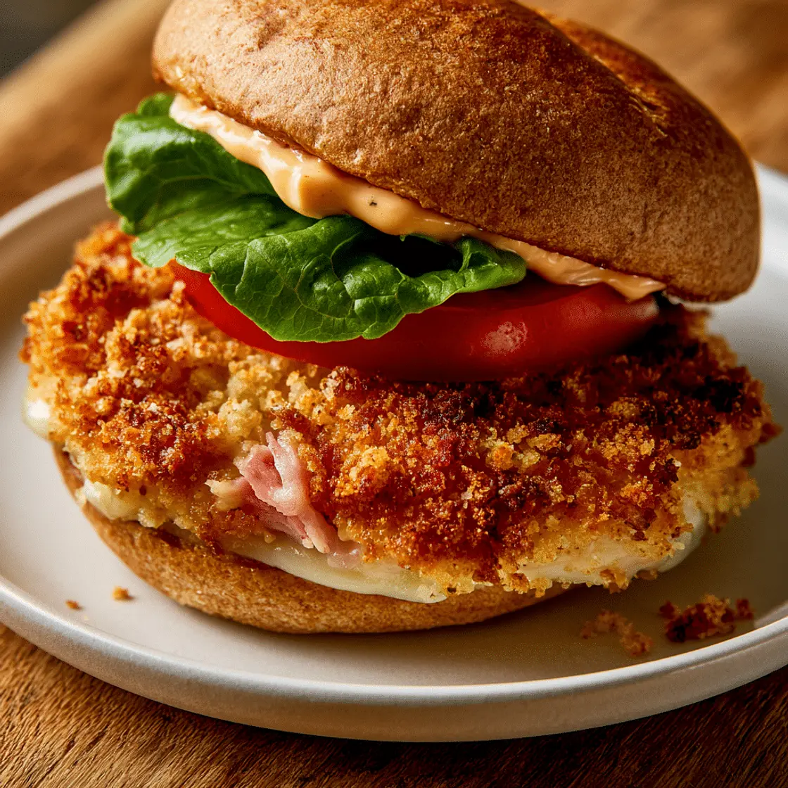 Chicken Cordon Bleu Burgers (Breaded & Baked)