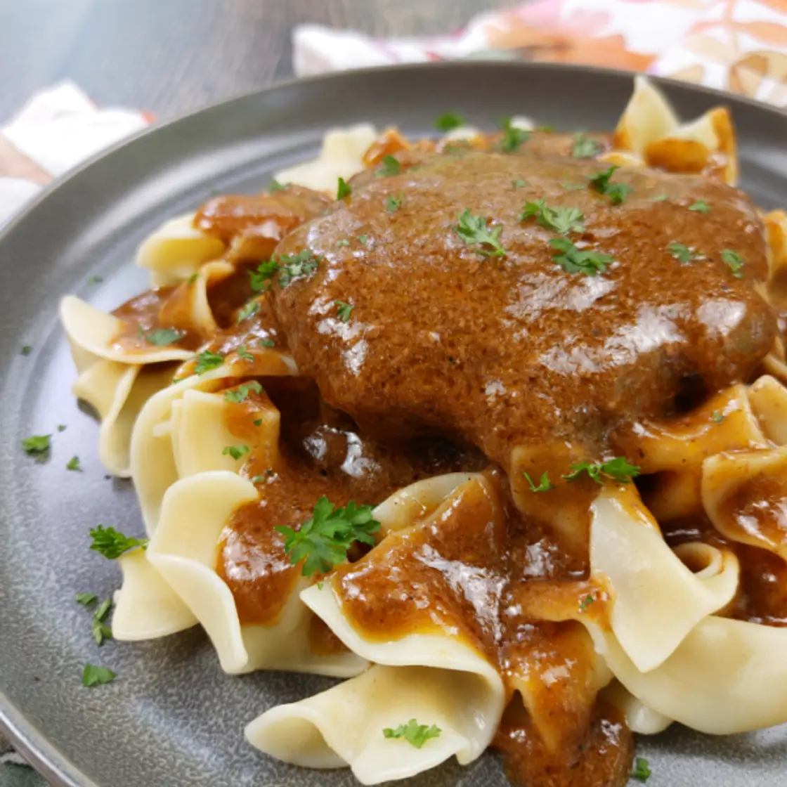 Shortcut Crock Pot Hamburger Steaks & Gravy