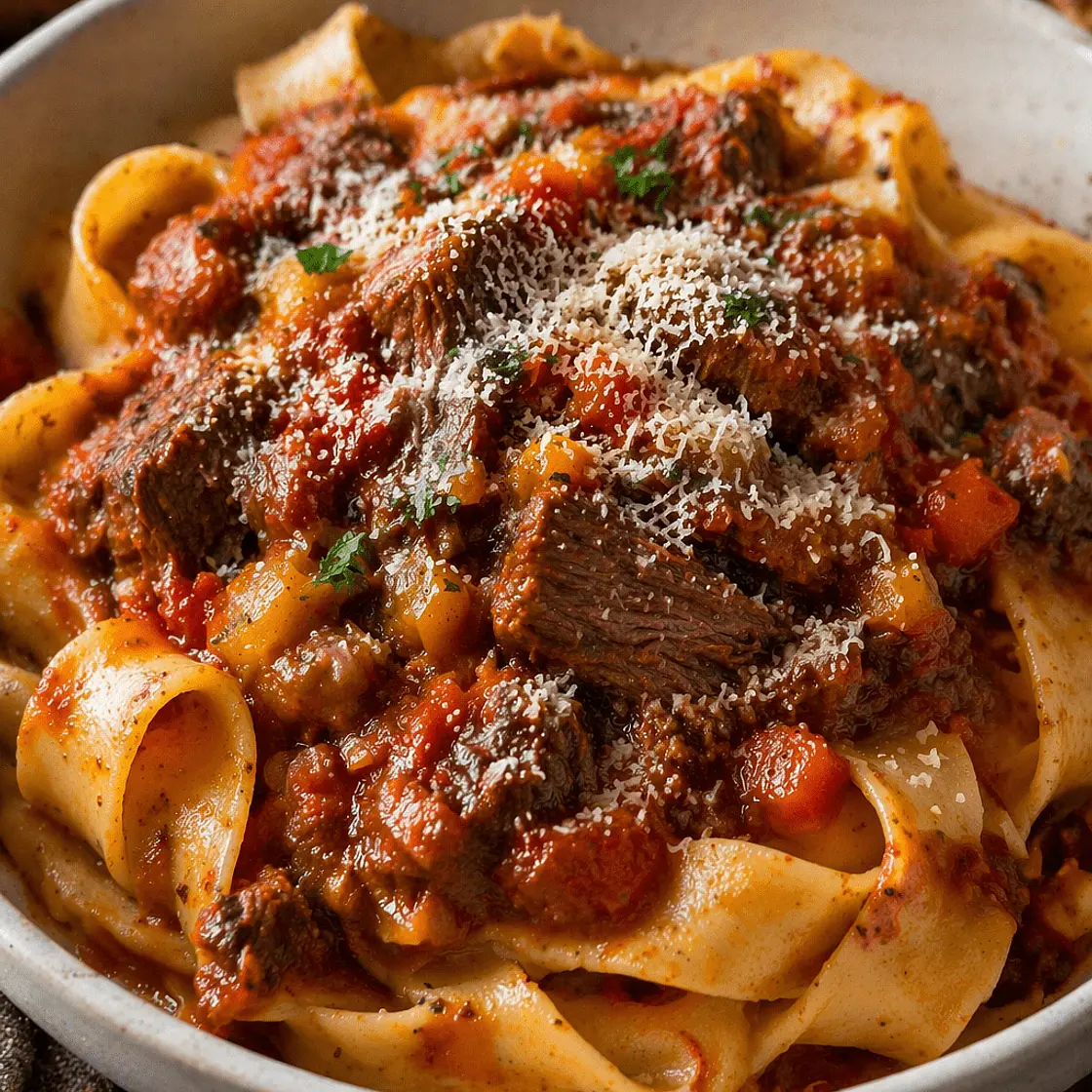 Beef Shoulder Ragù with Bell Peppers and Pappardelle