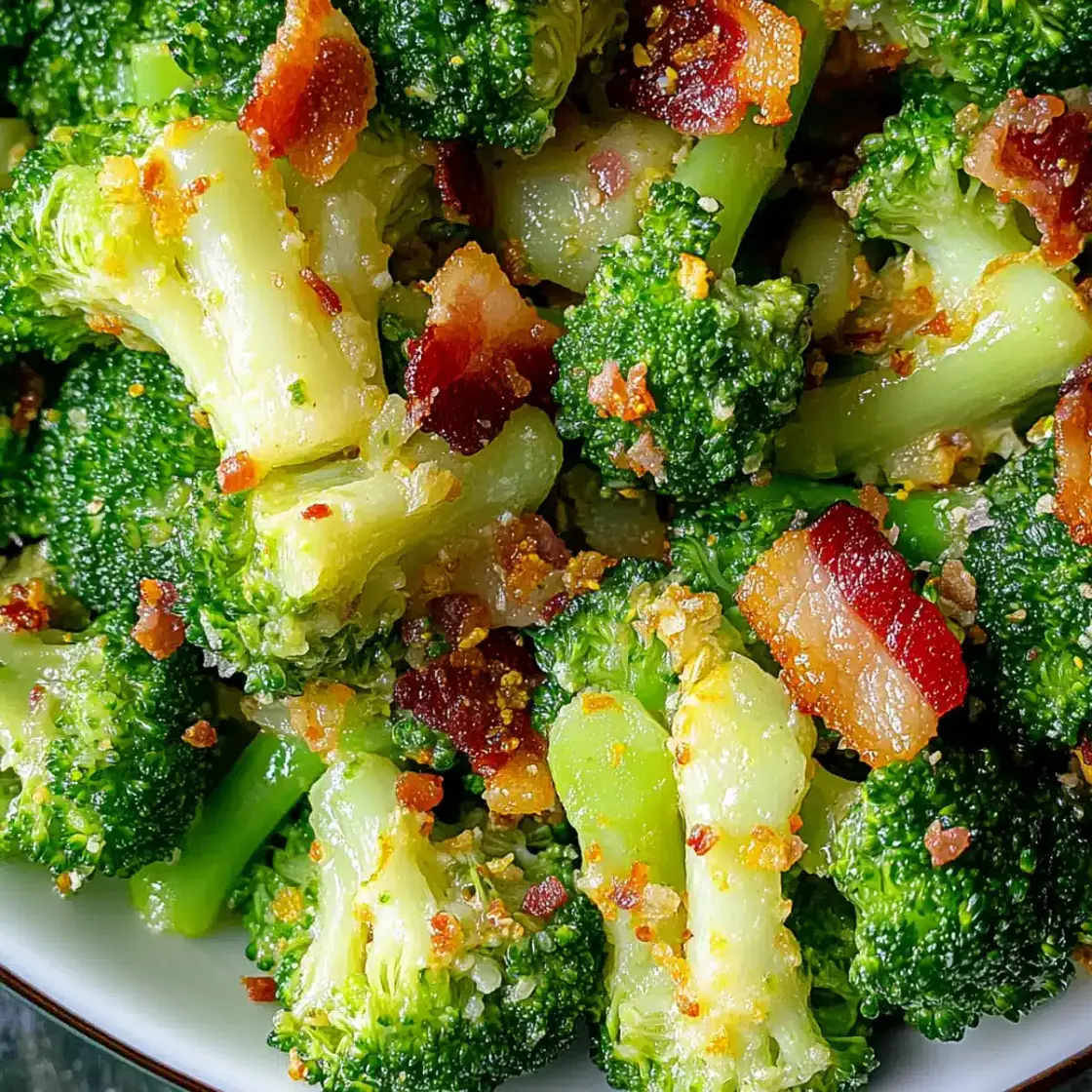 Crispy Bacon-Topped Broccoli with Garlic Sauce Bliss