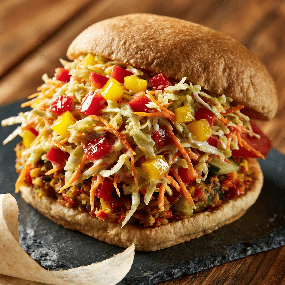 Capsicum Veggie Burger with Creamy Pepper Slaw