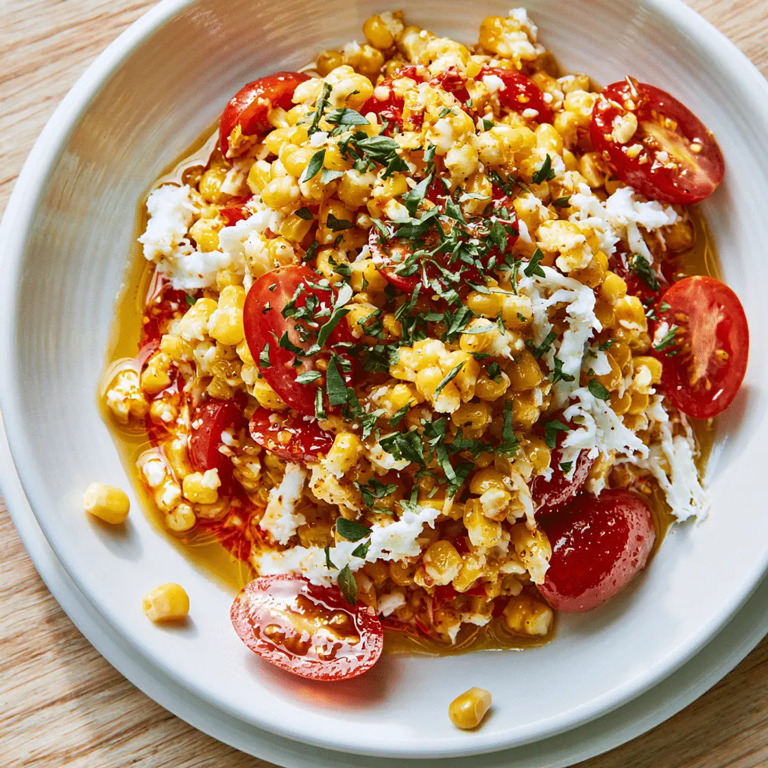 Tomato and Corn Salad with Mozzarella and Spinach