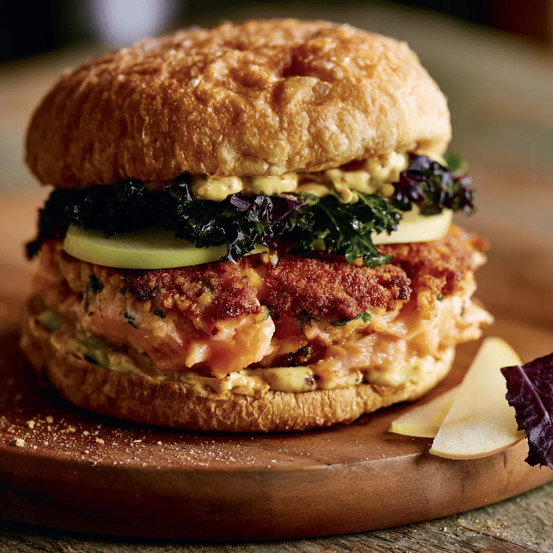 Easy Salmon Burger with Dijon Sauce and Apple